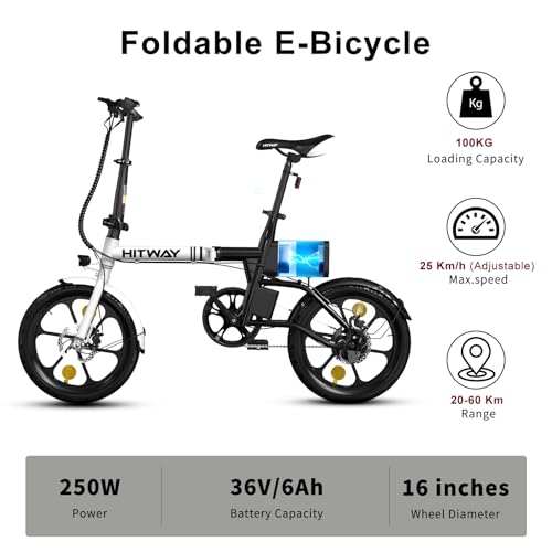 HITWAY Electric Bike,16 inch Folding Electric Bike, City E-Bike with 250W Motor, 25km/h Speed, 216Wh battery Electric bicycles