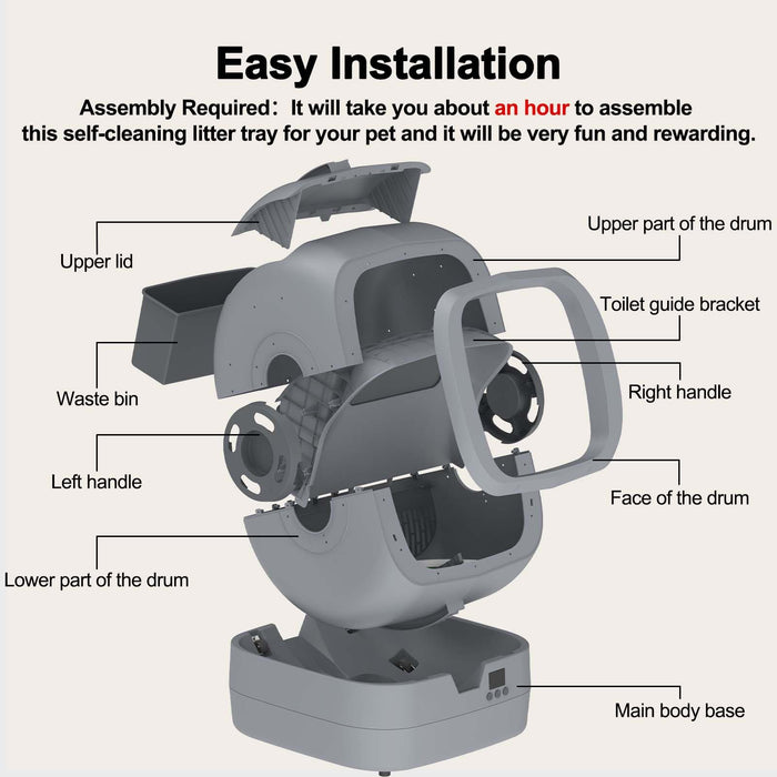 Automatic Cat Litter Box - APP Control, Weight Monitor, Anti-Pinch, 86L