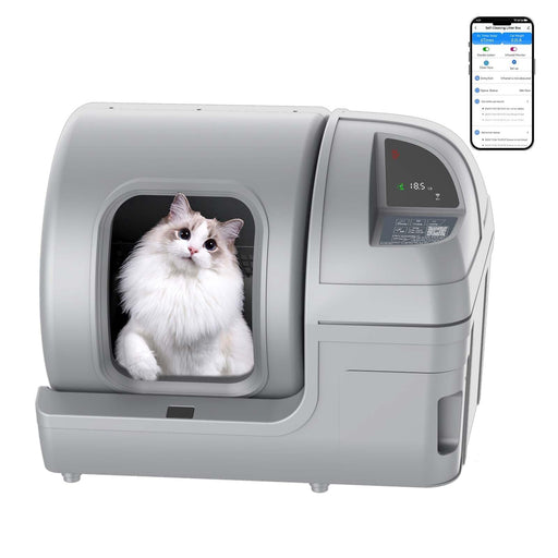 100L Self Cleaning Litter Box - App Control, Multi-Cat, Automatic, Gray