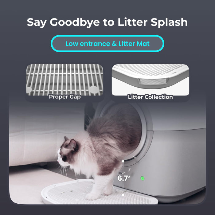 ABRCT 60L Self Cleaning Litter Box - Anti-Pinch, Deodorizer, Multi-Cat, Grey