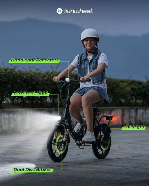 Finbike U4 Electric Bike, 16" Portable Electric Bicycle with Removable Battery, 60KM Max Range, 3 Riding Modes, Front Shock Absorber, Foldable E-bike for Adults/Teens