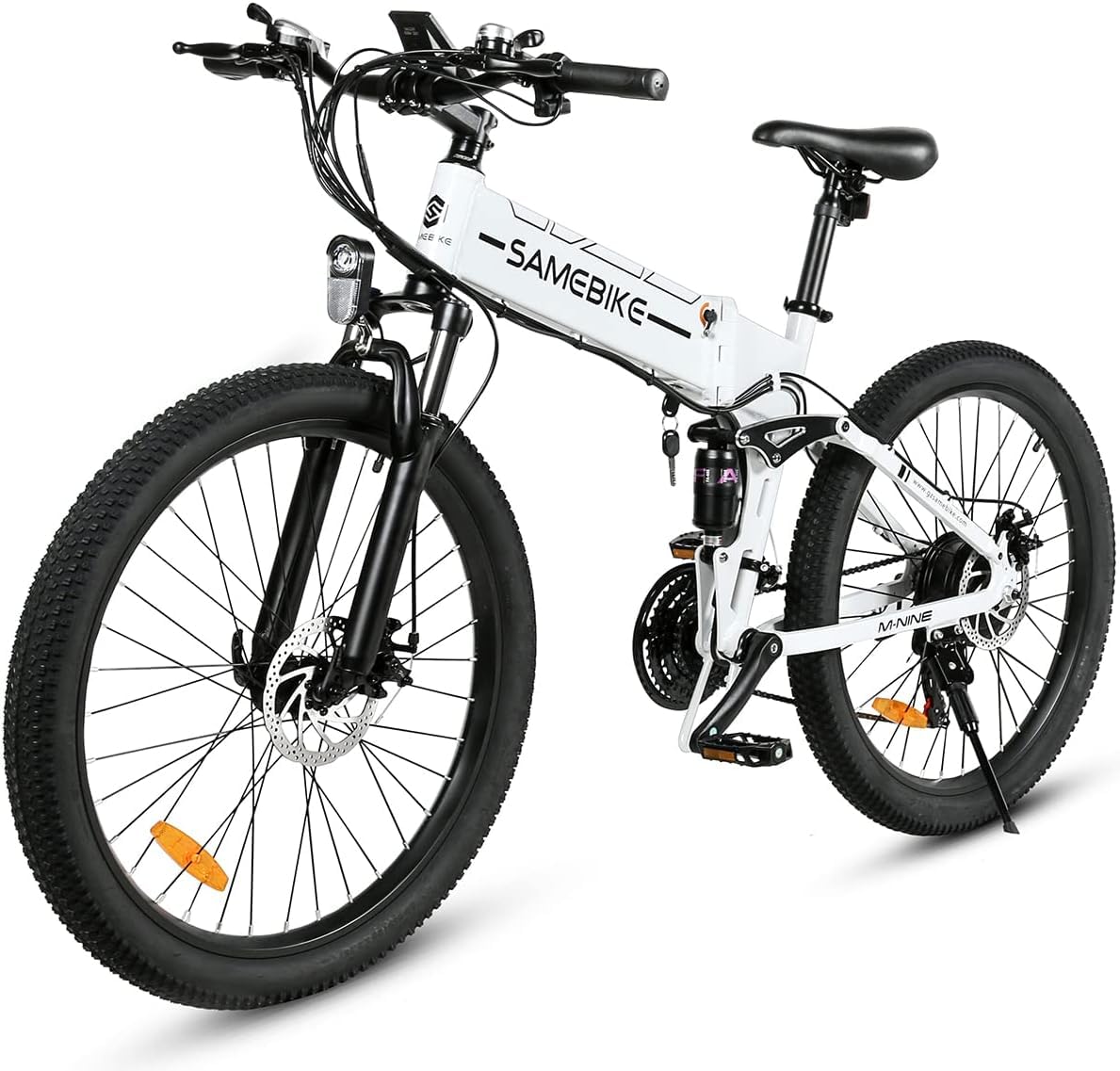 SAMEBIKE Folding Electric Bicycle for Adults With 48V10.4AH Removable Battery 26 Inch Folding Electric Mountain Bikes with 21 Speed Gears (White)