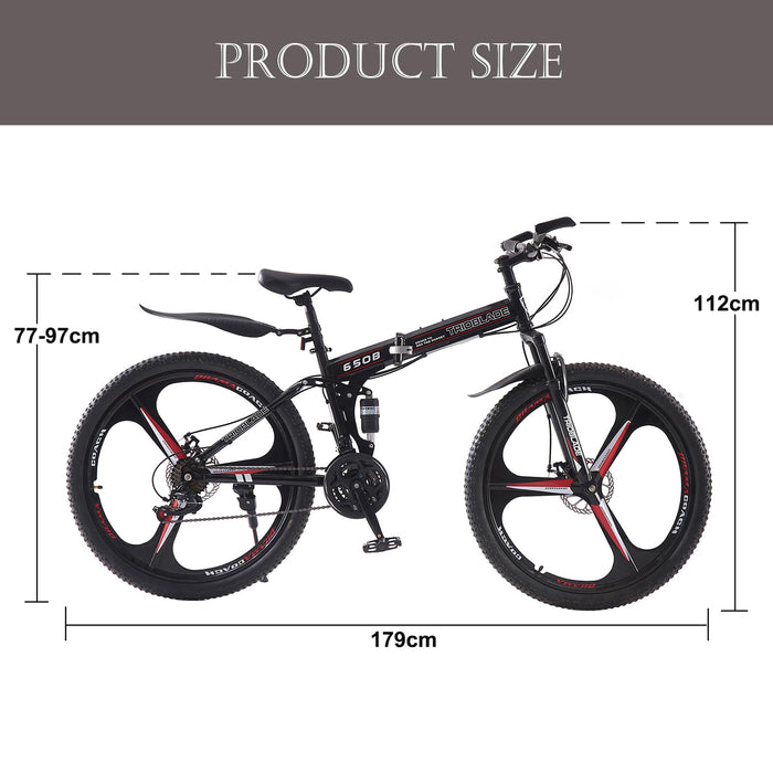 BSTSEL 27.5Inch Adult Folding Mountain Bike,Dual Suspension Mountain Bikes with 27.5 Inches 3-Spoke Wheel, Shimano 21 Speed Mens and Womens Foldable Mountain Bicycle (27.5 Inch Black& Blue)