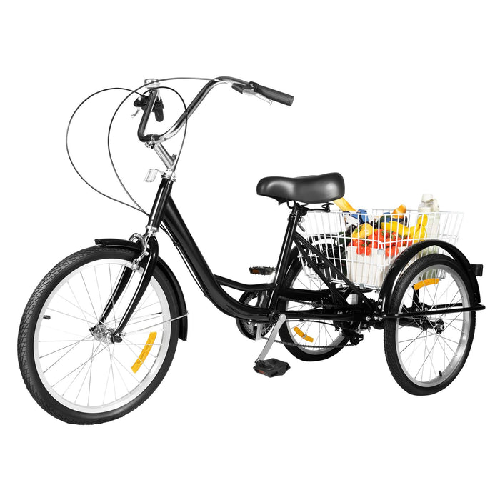 NadineDutol 20 Inch 8-Speed Tricycle for Adults Cruiser Bicycle Folding Tricycle for Middle-Aged and Elderly People with Backrest and Shopping Basket