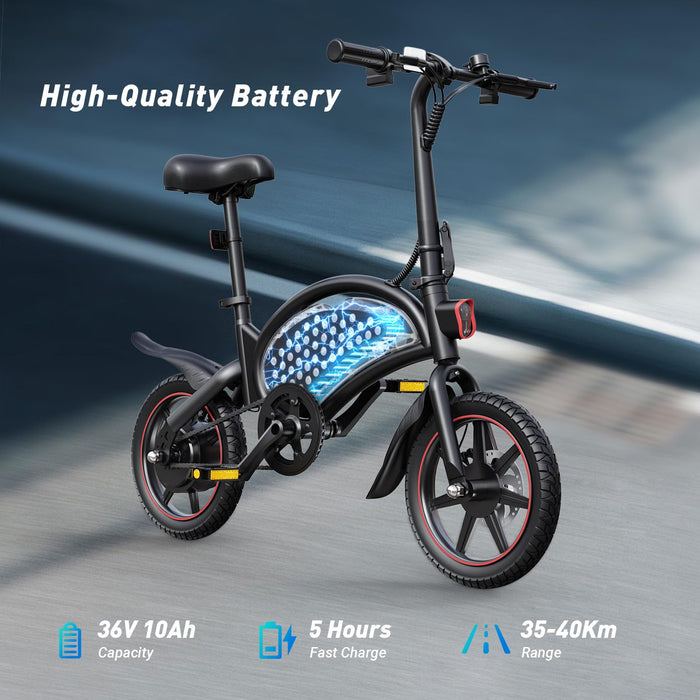 DYU Electric Bike, 14 inch Portable E-bike with 36V 10AH Lithium Battery, Folding Electric Bicycle with Pedal Assist, Height Adjustable, Lightweight 17KG, Compact Portable, Unisex Adult