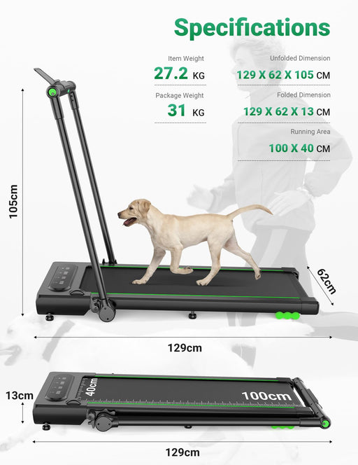 THERUN Folding Treadmill, 2.5HP, 1-12 km/h, LED Display, No Assembly