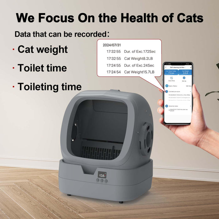 Automatic Cat Litter Box - APP Control, Weight Monitor, Anti-Pinch, 86L