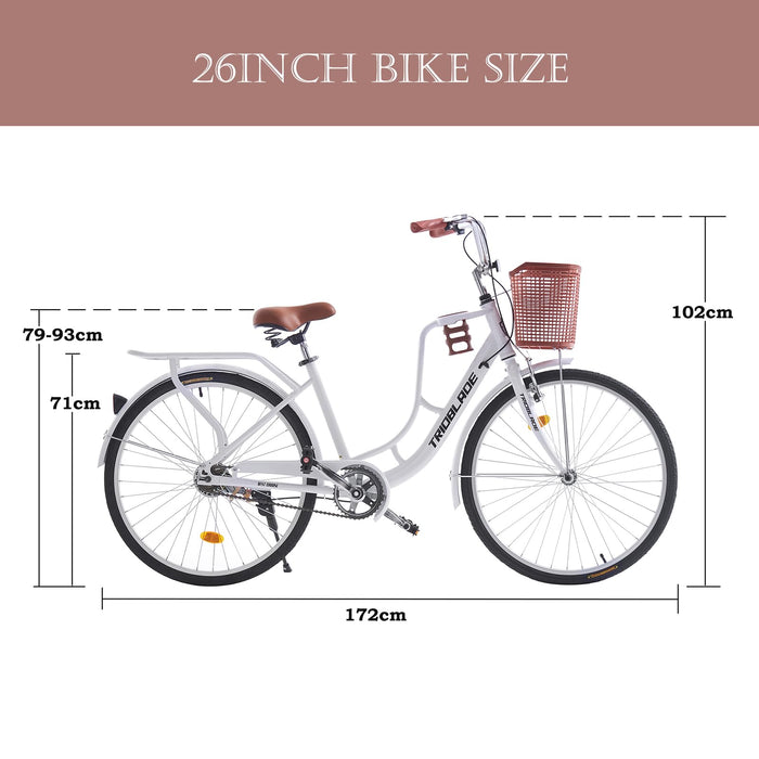 BSTSEL 26" Wheel Womens Ladies Bike & Basket 16" Frame Vintage Bike, Classic Bicycle, Retro Bicycle, Dutch Bicycle City Bike (White)