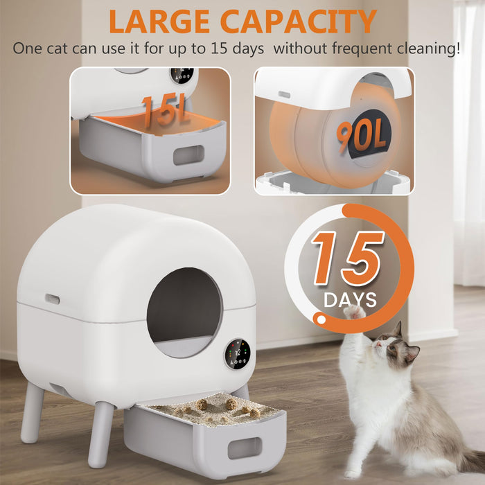 105L Self Cleaning Litter Box - App Control, Multi-Cat, Mat & Trash Bags