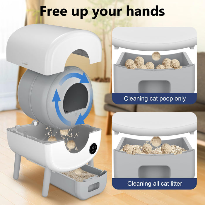 Cumrige 95L Self Cleaning Litter Box - App Control, Safety, Garbage Bags