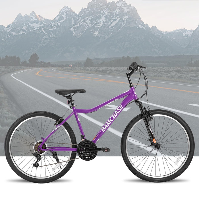 Hiland 26 Inch Women’s Mountain Bike, 21 Speed Steel Frame Adult Bicycle, Man MTB Bikes with Suspension Fork, Purple