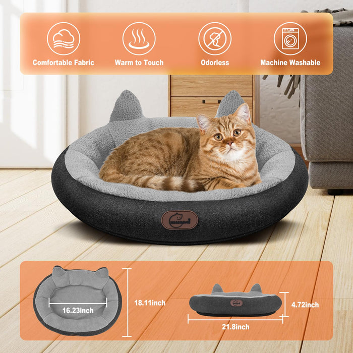 Heated Cat Bed - Timer, Temp Adjustable, Waterproof Pad, Cozy Donut, Gray