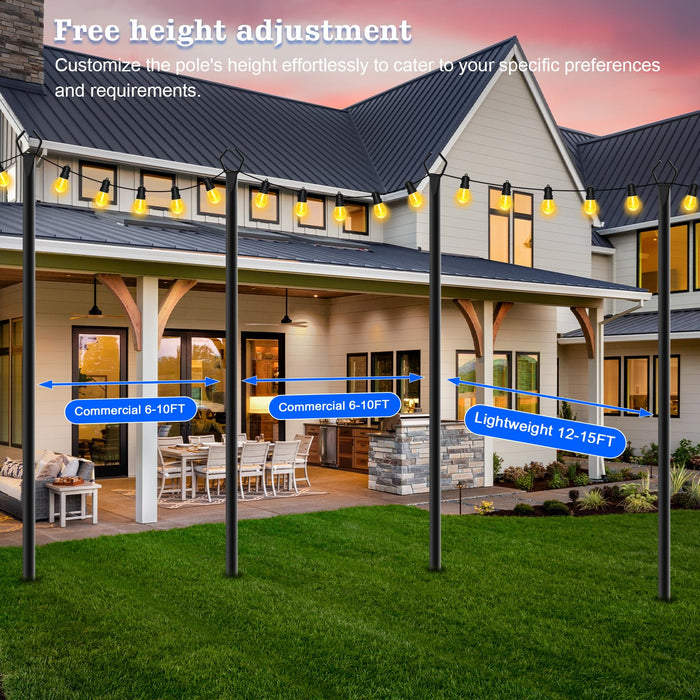 4 Pack 10Ft Outdoor String Light Poles - Metal Stand with Fork for Patio, Deck, Backyard, Garden, Wedding & Party Lighting