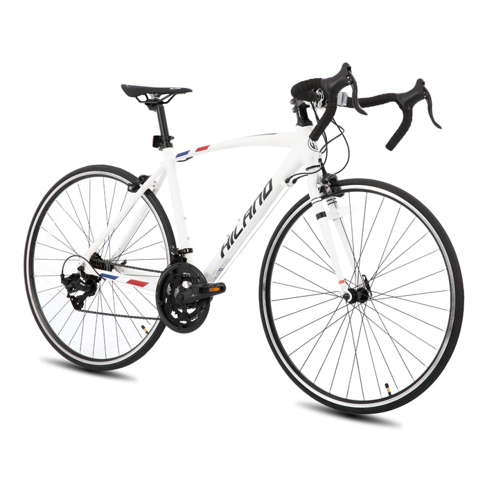 ROCKSHARK Hiland 700C Road Bike, 14 Speeds Road Bike, Light Weight Aluminum Frame, 700C Racing Bike for Men Women 57cm Frame White