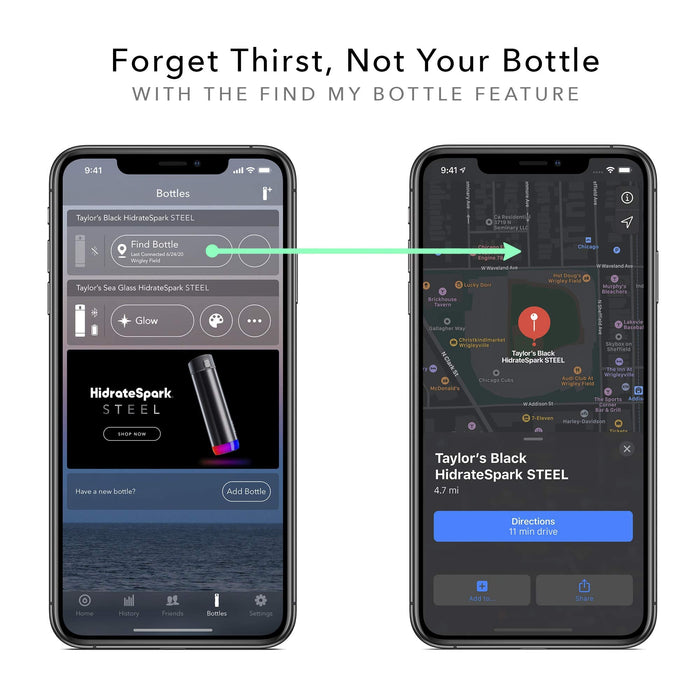 Hidrate Spark PRO - 21oz Smart Water Bottle, Bluetooth Tracker, LED, Black