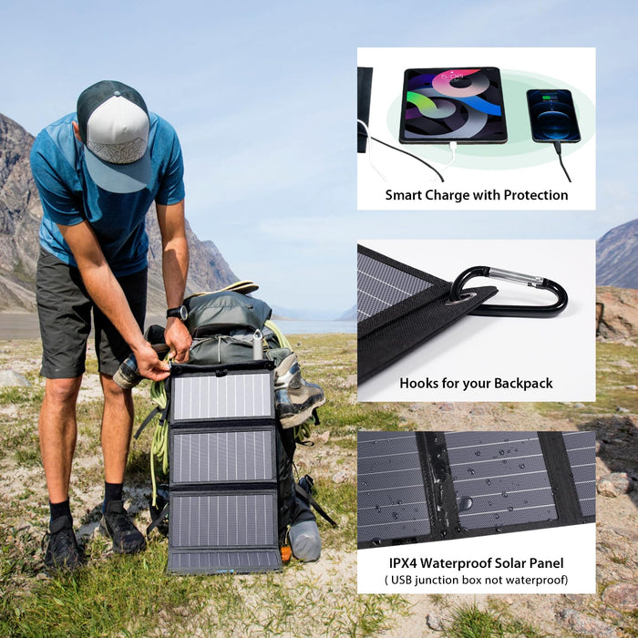 BigBlue 28W Solar Charger - 3 USB Ports, IPX4 Waterproof, Camping, Phones