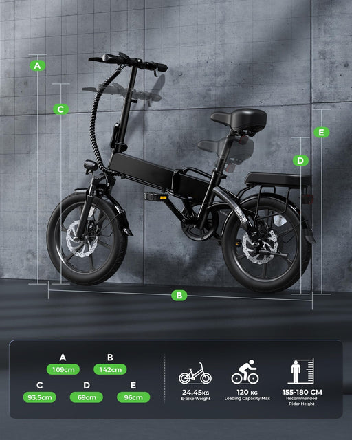 Finbike U3 Electric Folding Bike, 16 inch Portable Electric Bicycle, 2.5H Fast Charge Ebike, 18.6MPH & 55KM Range, 3 Riding Modes, Front Shock Absorber, Foldable E-bike for Adults/Teens